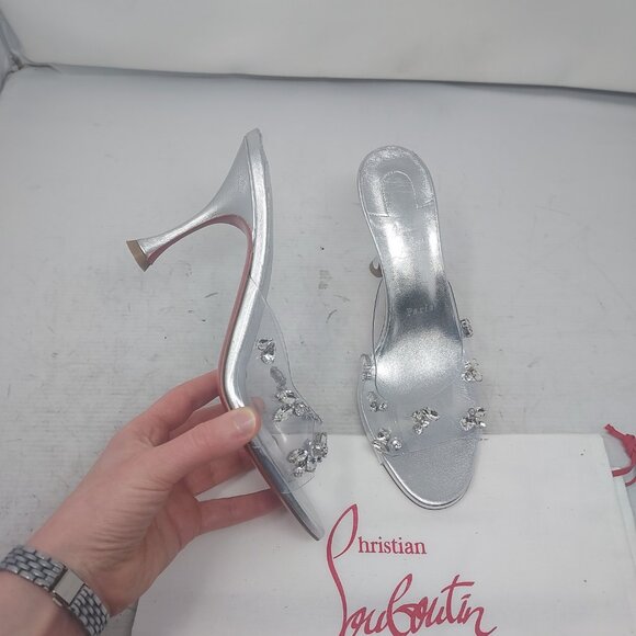 Christian Louboutin Shoes - Christian Louboutin Degraqueen PVC Silver Jewel Heel Sandal